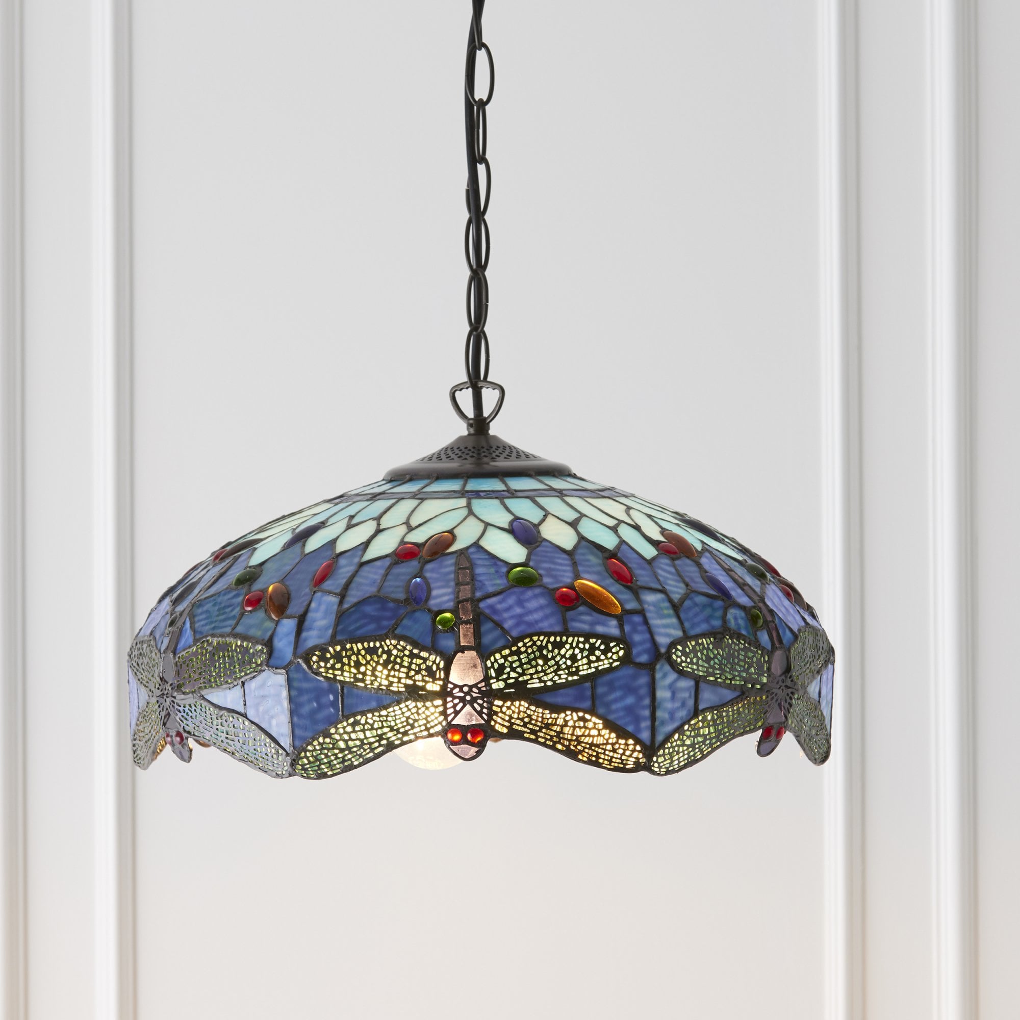 64080 Dragonfly Blue Tiffany Medium 3 Light Pendant