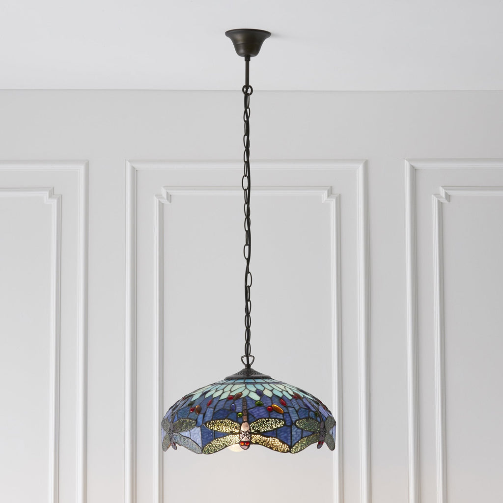 64080 Dragonfly Blue Tiffany Medium 3 Light Pendant
