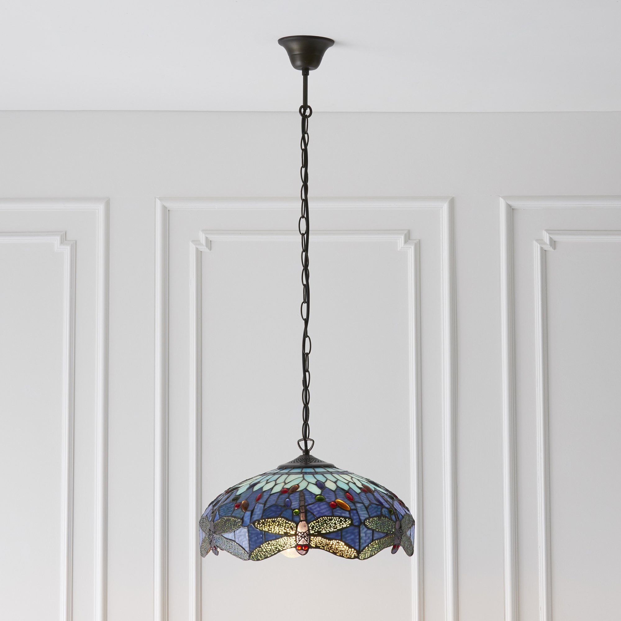 64080 Dragonfly Blue Tiffany Medium 3 Light Pendant