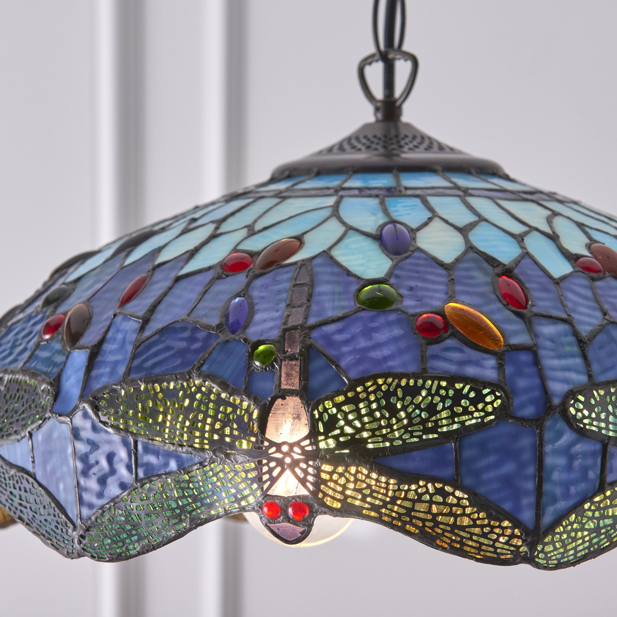 64080 Dragonfly Blue Tiffany Medium 3 Light Pendant