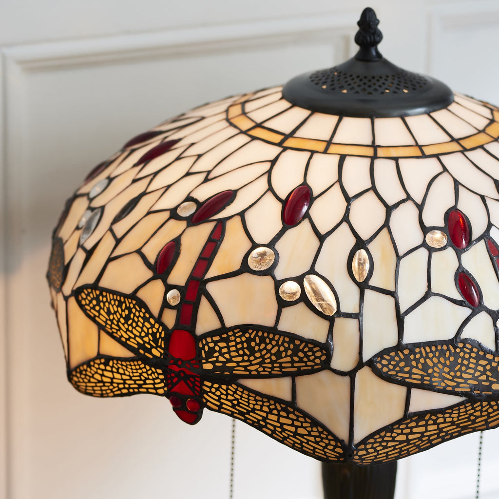 64085 Dragonfly Beige Tiffany Medium Table Lamp
