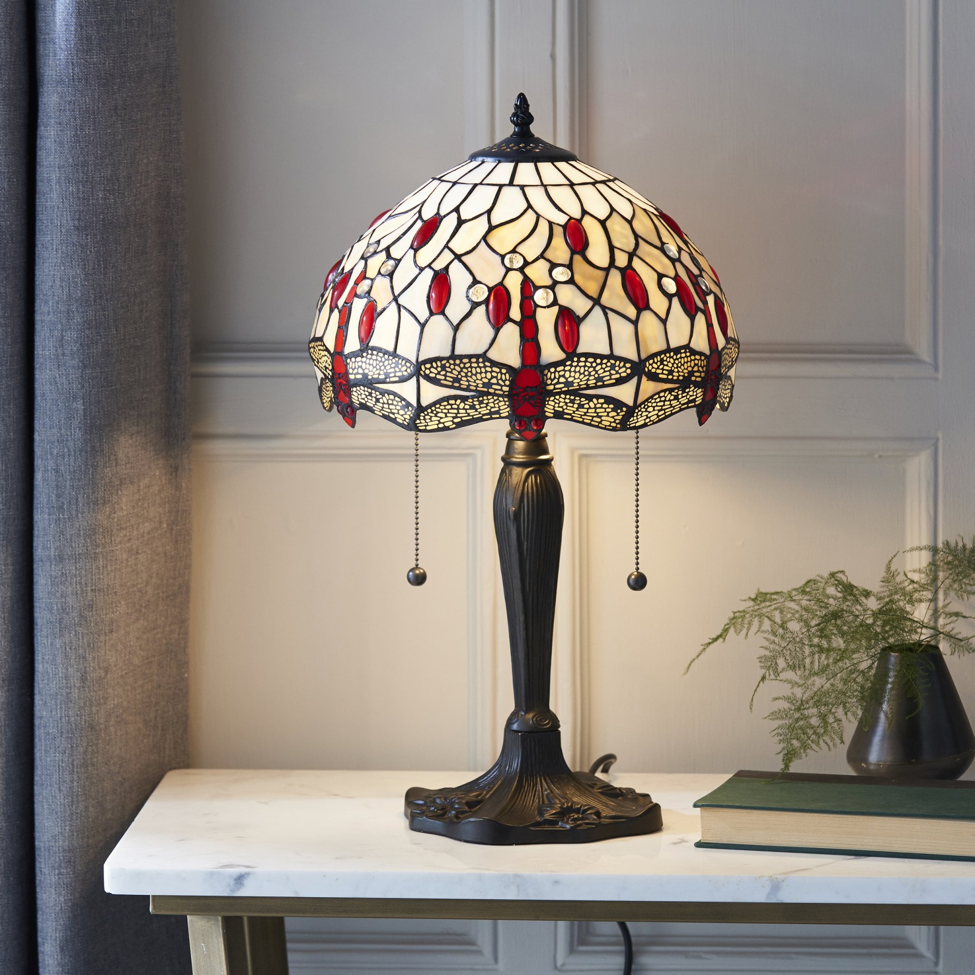 64086 Dragonfly Beige Tiffany Small Table Lamp