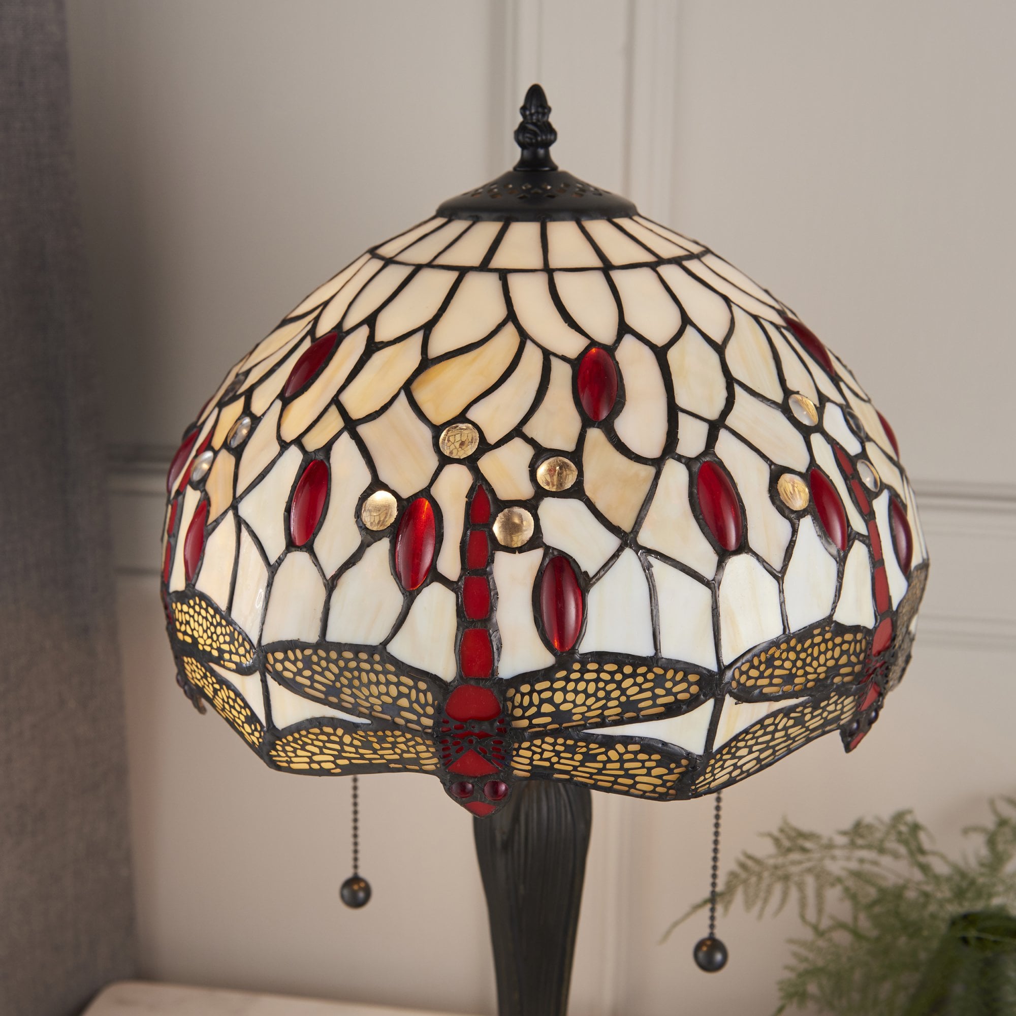 64086 Dragonfly Beige Tiffany Small Table Lamp