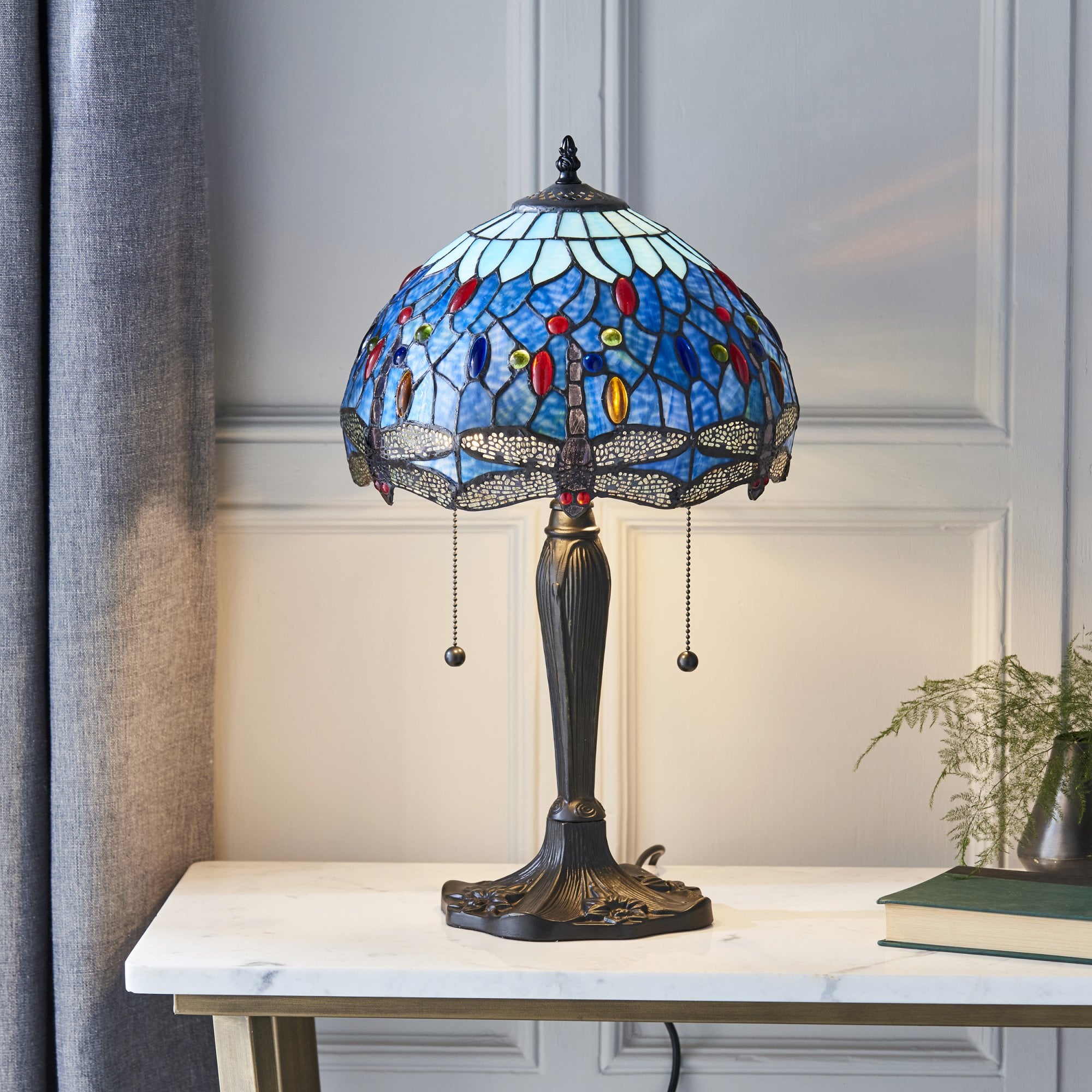 64090 Dragonfly Blue Tiffany Small Table Lamp