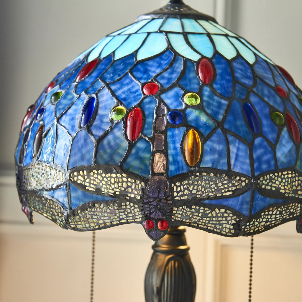 64090 Dragonfly Blue Tiffany Small Table Lamp