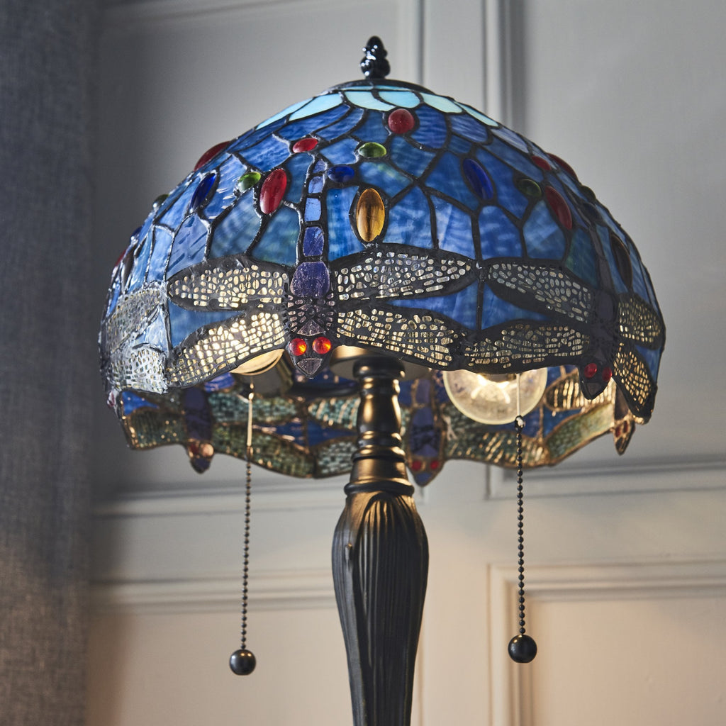 64090 Dragonfly Blue Tiffany Small Table Lamp