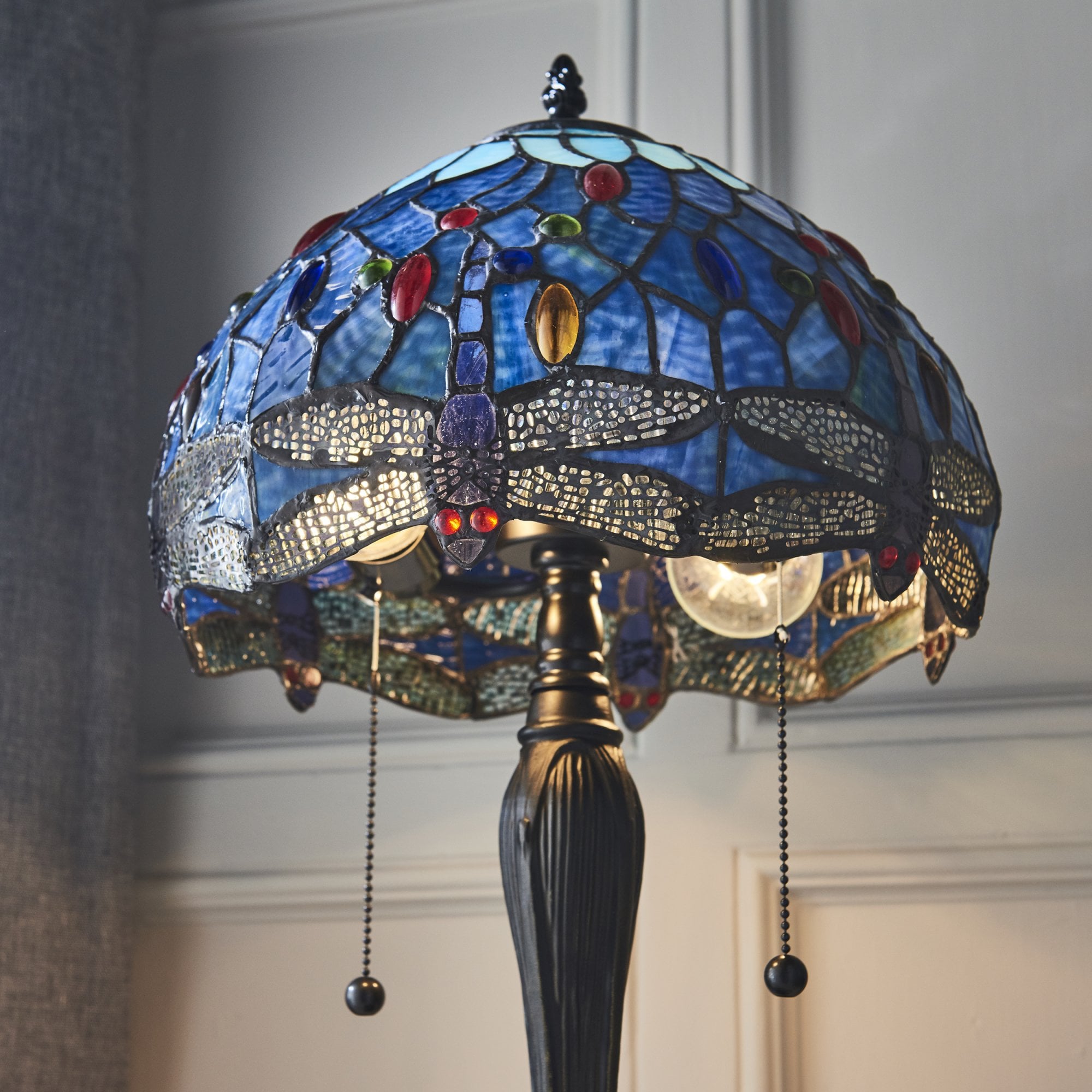 64090 Dragonfly Blue Tiffany Small Table Lamp