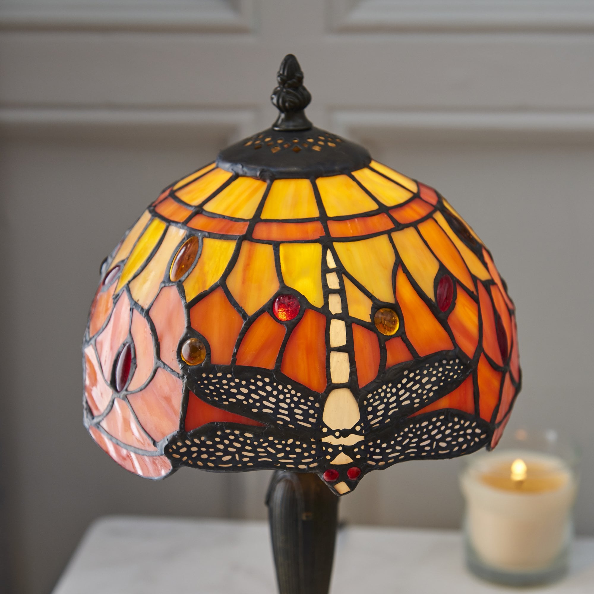 64091 Dragonfly Flame Tiffany Intermediate Table Lamp