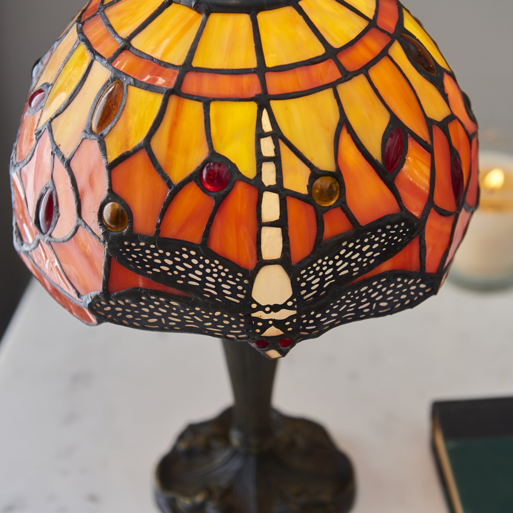 64091 Dragonfly Flame Tiffany Intermediate Table Lamp