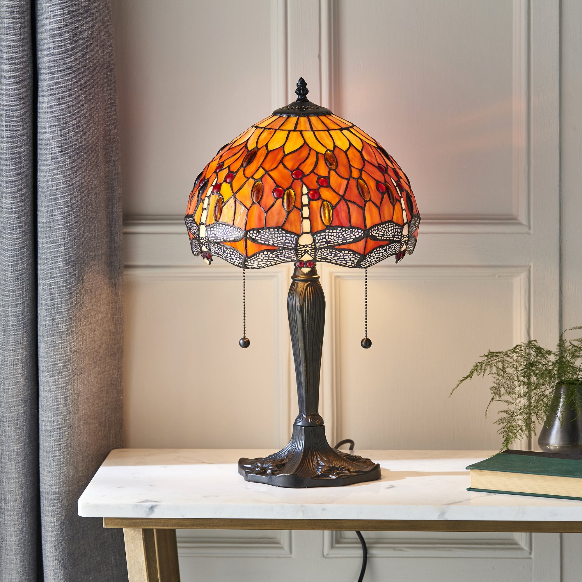 64092 Dragonfly Flame Tiffany Small Table Lamp