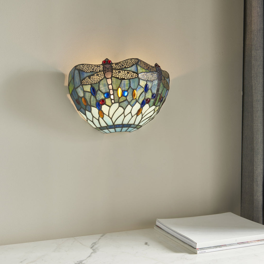 64102 Dragonfly Blue Tiffany Wall Light