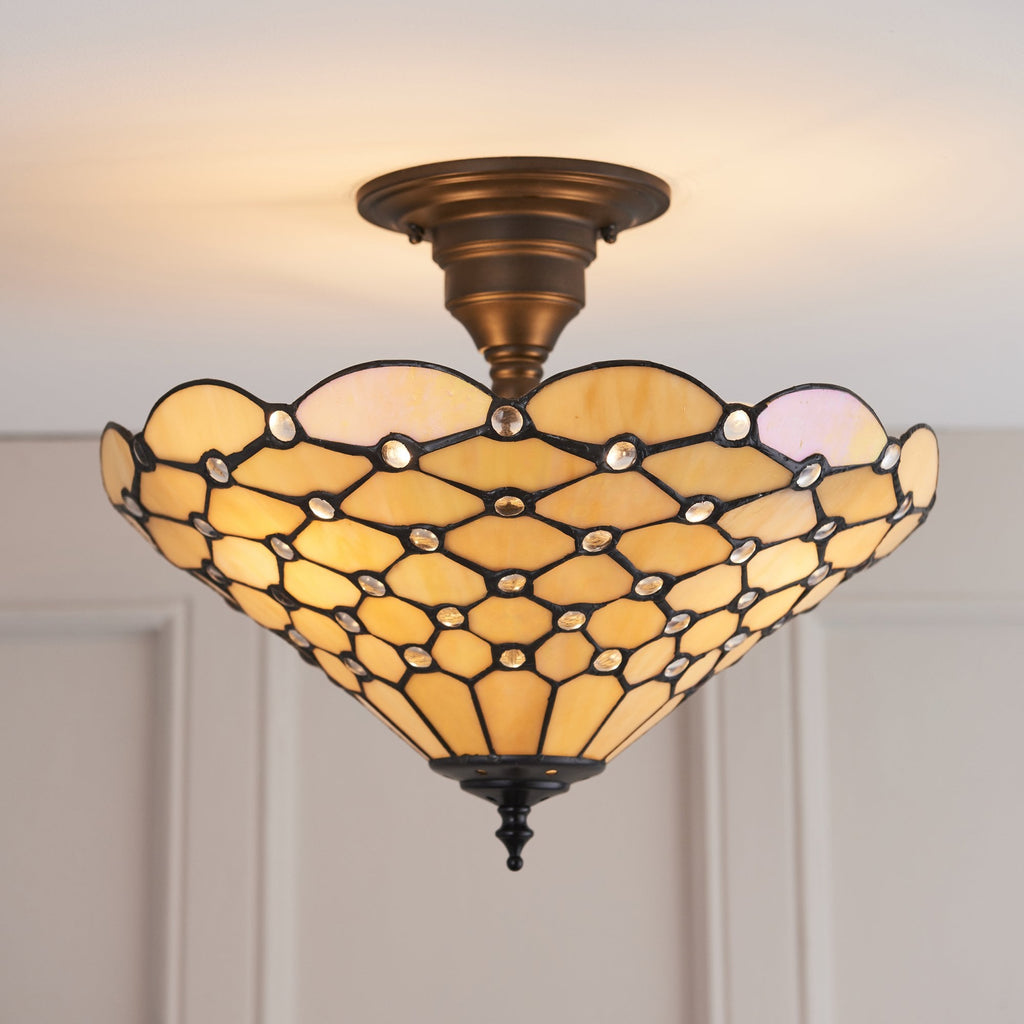 64300 Pearl Tiffany Medium 3 Light Semi Flush