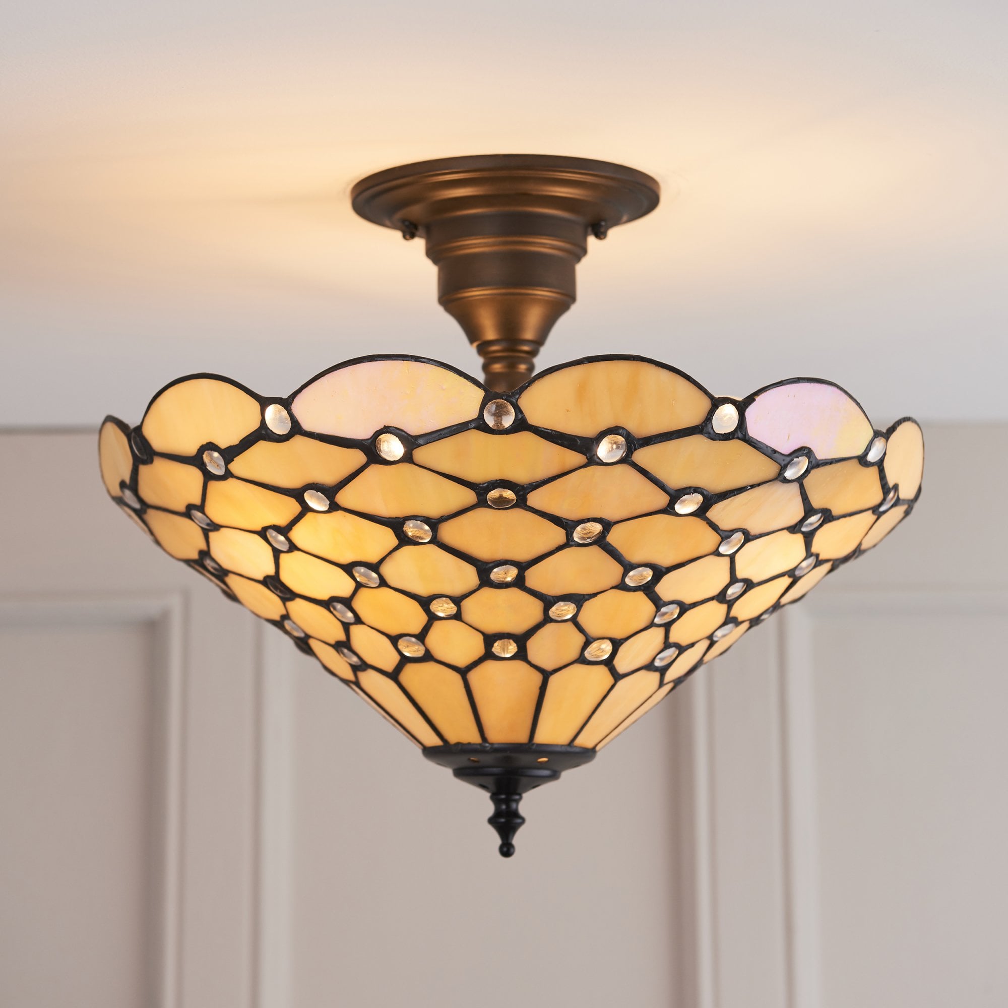 64300 Pearl Tiffany Medium 3 Light Semi Flush