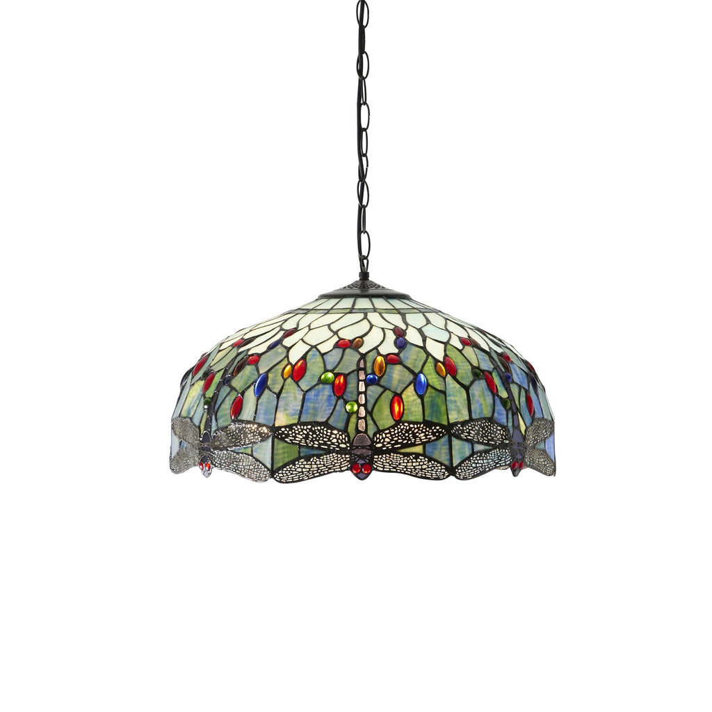 66148 Dragonfly Blue Tiffany Large 3 Light Pendant