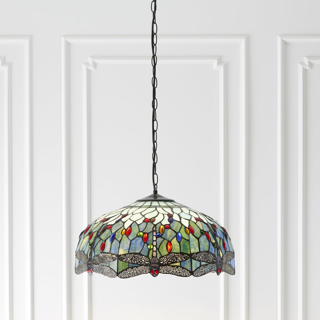 66148 Dragonfly Blue Tiffany Large 3 Light Pendant