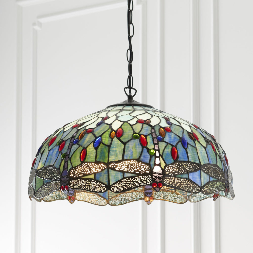 66148 Dragonfly Blue Tiffany Large 3 Light Pendant