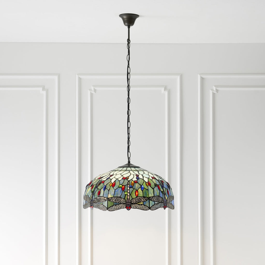 66148 Dragonfly Blue Tiffany Large 3 Light Pendant