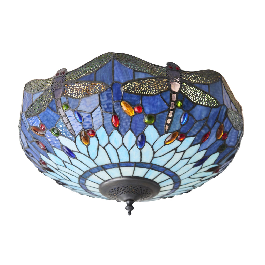 70722 Dragonfly Blue Tiffany Medium 2 Light Flush