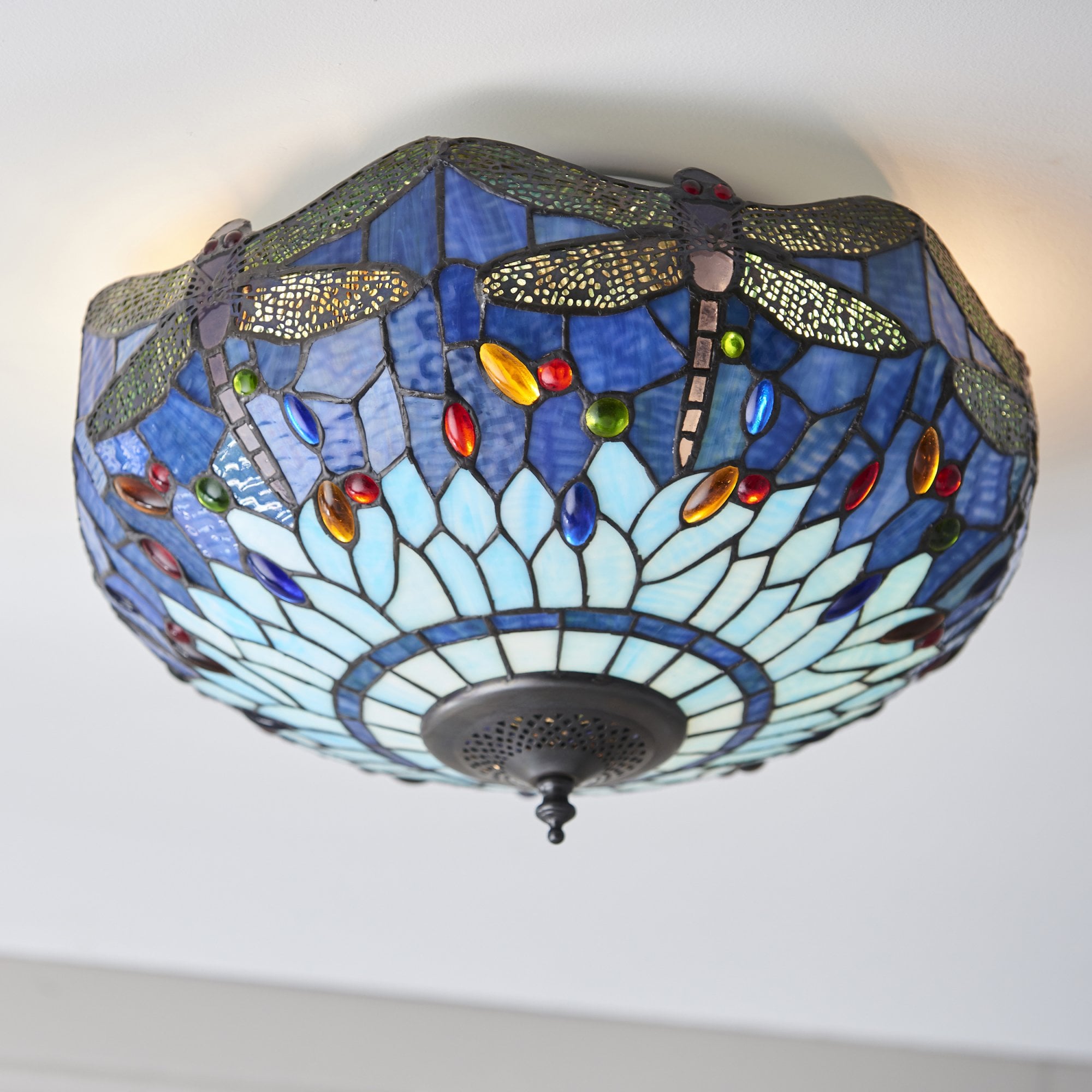 70722 Dragonfly Blue Tiffany Medium 2 Light Flush