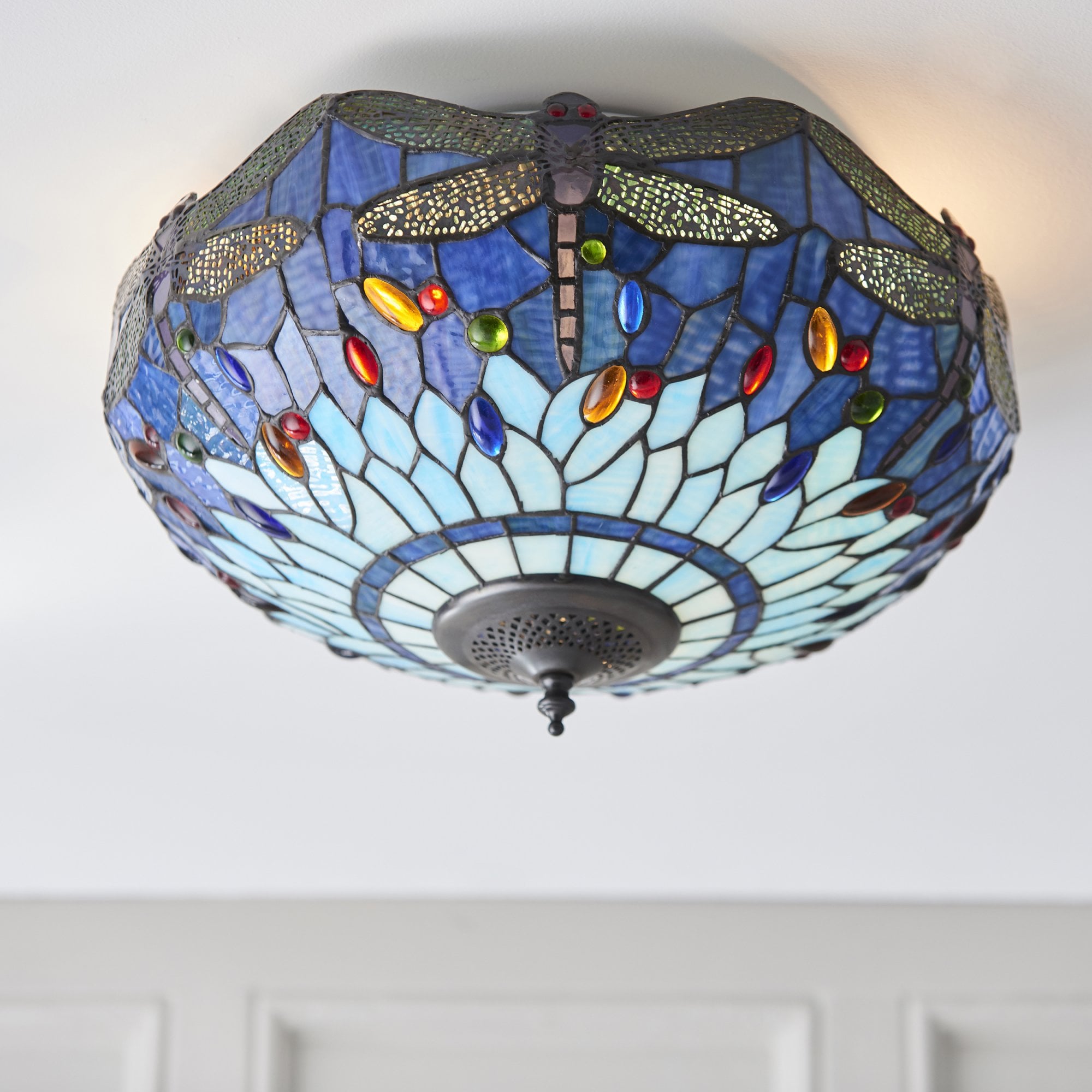 70722 Dragonfly Blue Tiffany Medium 2 Light Flush