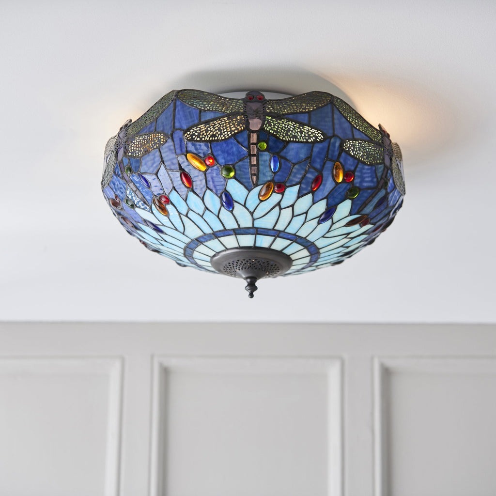 70722 Dragonfly Blue Tiffany Medium 2 Light Flush