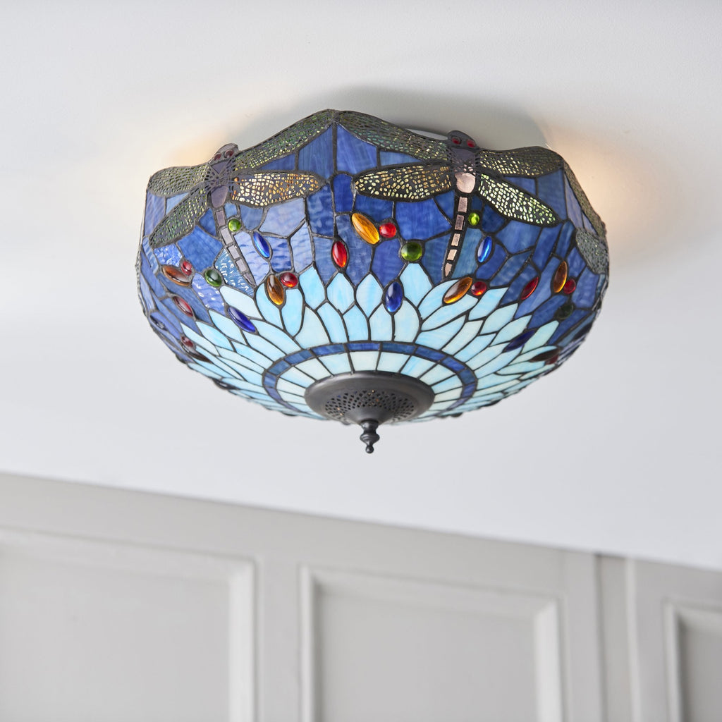 70722 Dragonfly Blue Tiffany Medium 2 Light Flush