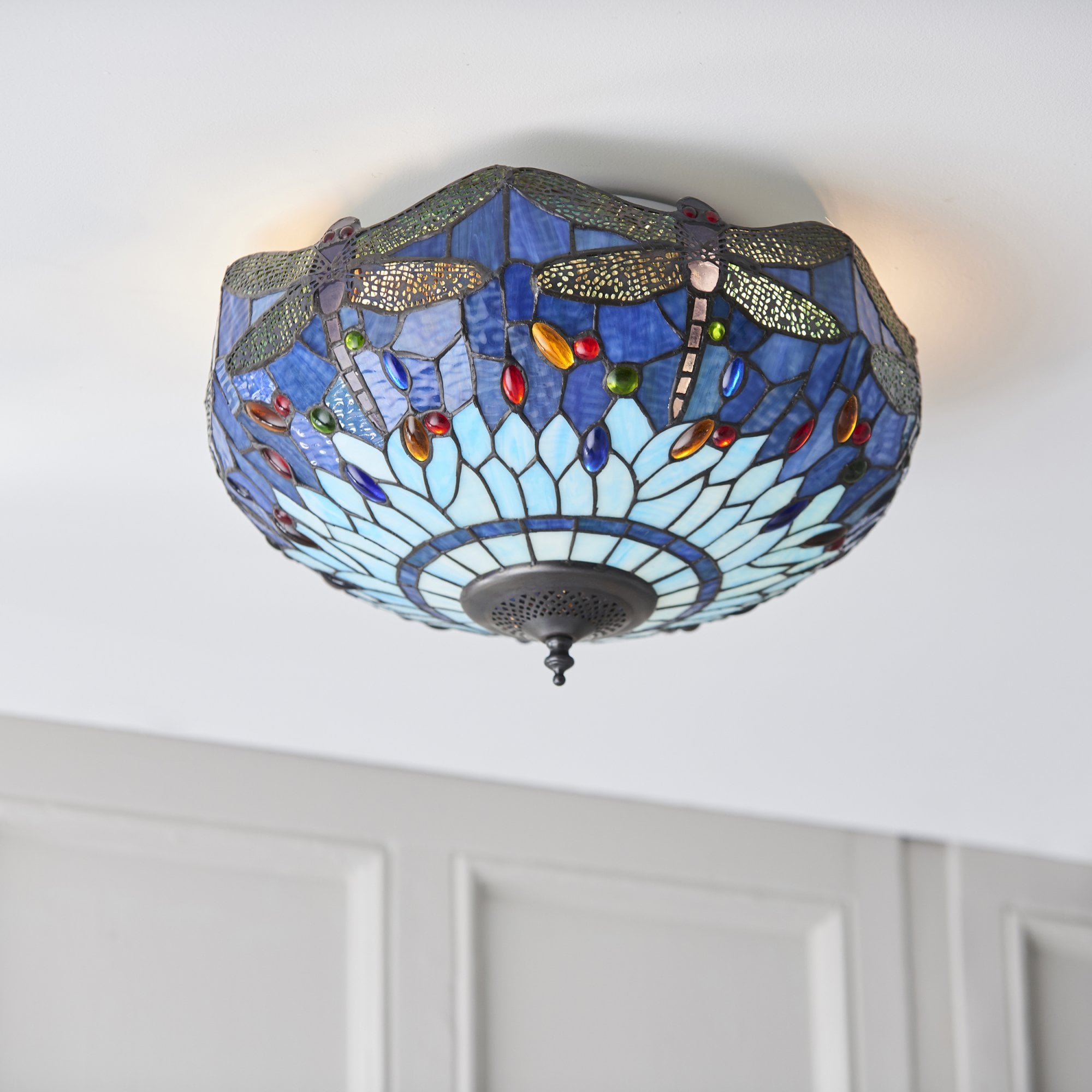70722 Dragonfly Blue Tiffany Medium 2 Light Flush