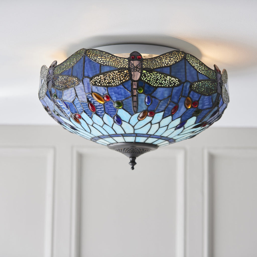 70722 Dragonfly Blue Tiffany Medium 2 Light Flush