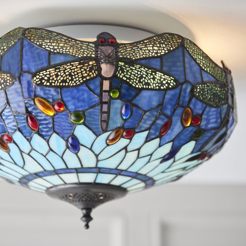 70722 Dragonfly Blue Tiffany Medium 2 Light Flush