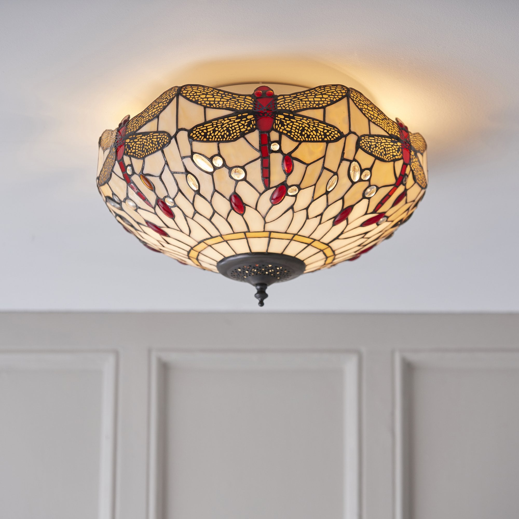70723 Dragonfly Beige Tiffany Medium 2 Light Flush