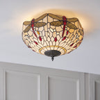 70723 Dragonfly Beige Tiffany Medium 2 Light Flush
