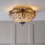70723 Dragonfly Beige Tiffany Medium 2 Light Flush