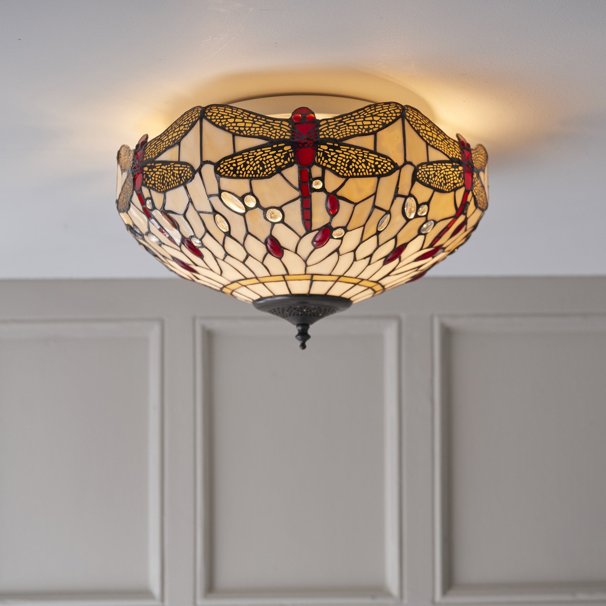 70723 Dragonfly Beige Tiffany Medium 2 Light Flush