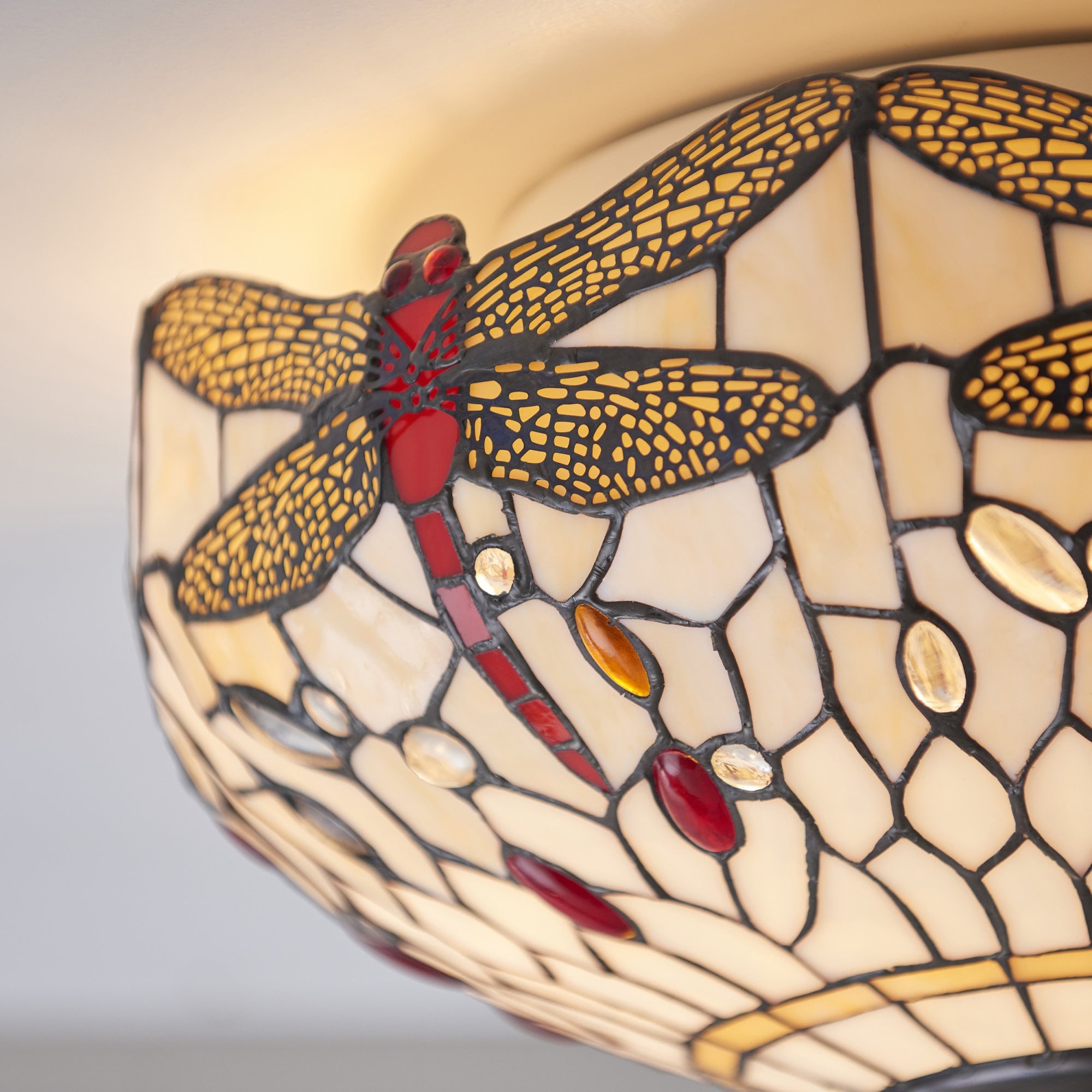 70723 Dragonfly Beige Tiffany Medium 2 Light Flush