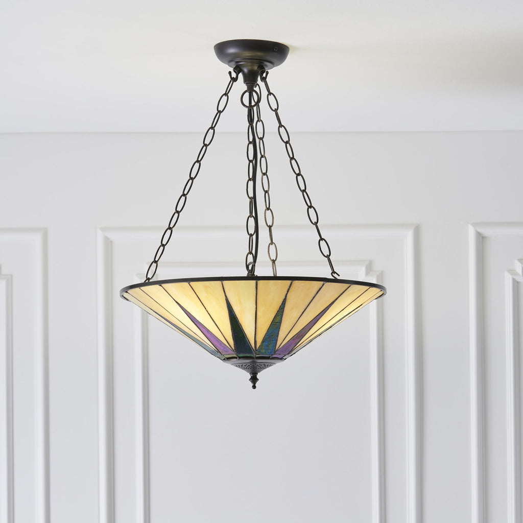 70754 Dark Star Tiffany Large Inverted 3 Light Pendant