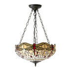 70759 Dragonfly Beige Tiffany Medium Inverted 3 Light Pendant