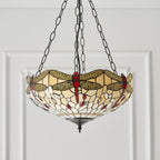 70759 Dragonfly Beige Tiffany Medium Inverted 3 Light Pendant