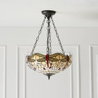 70759 Dragonfly Beige Tiffany Medium Inverted 3 Light Pendant