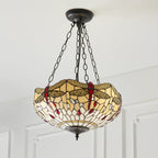 70759 Dragonfly Beige Tiffany Medium Inverted 3 Light Pendant