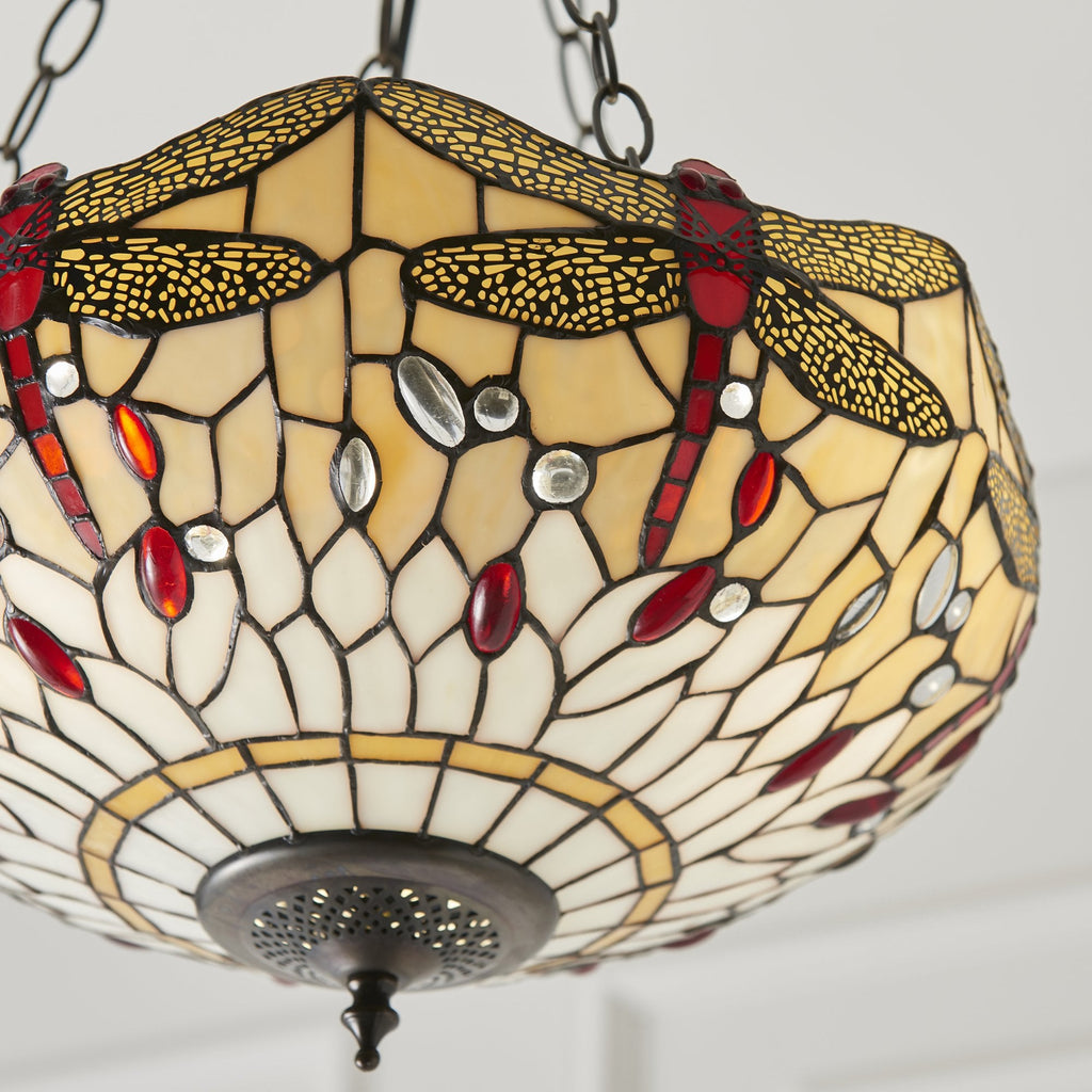 70759 Dragonfly Beige Tiffany Medium Inverted 3 Light Pendant