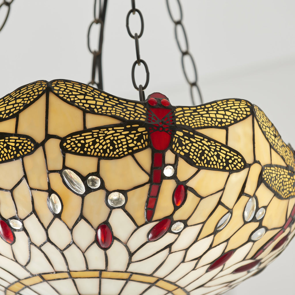70759 Dragonfly Beige Tiffany Medium Inverted 3 Light Pendant