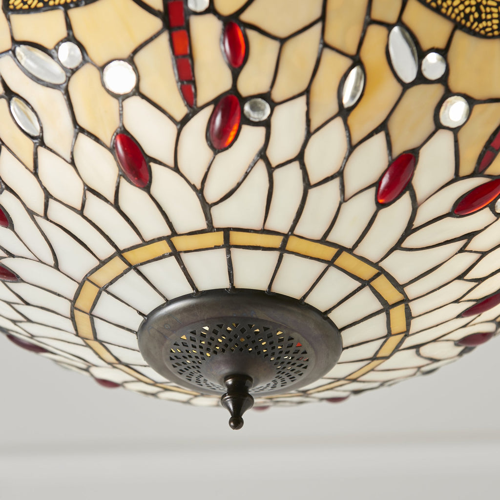 70759 Dragonfly Beige Tiffany Medium Inverted 3 Light Pendant