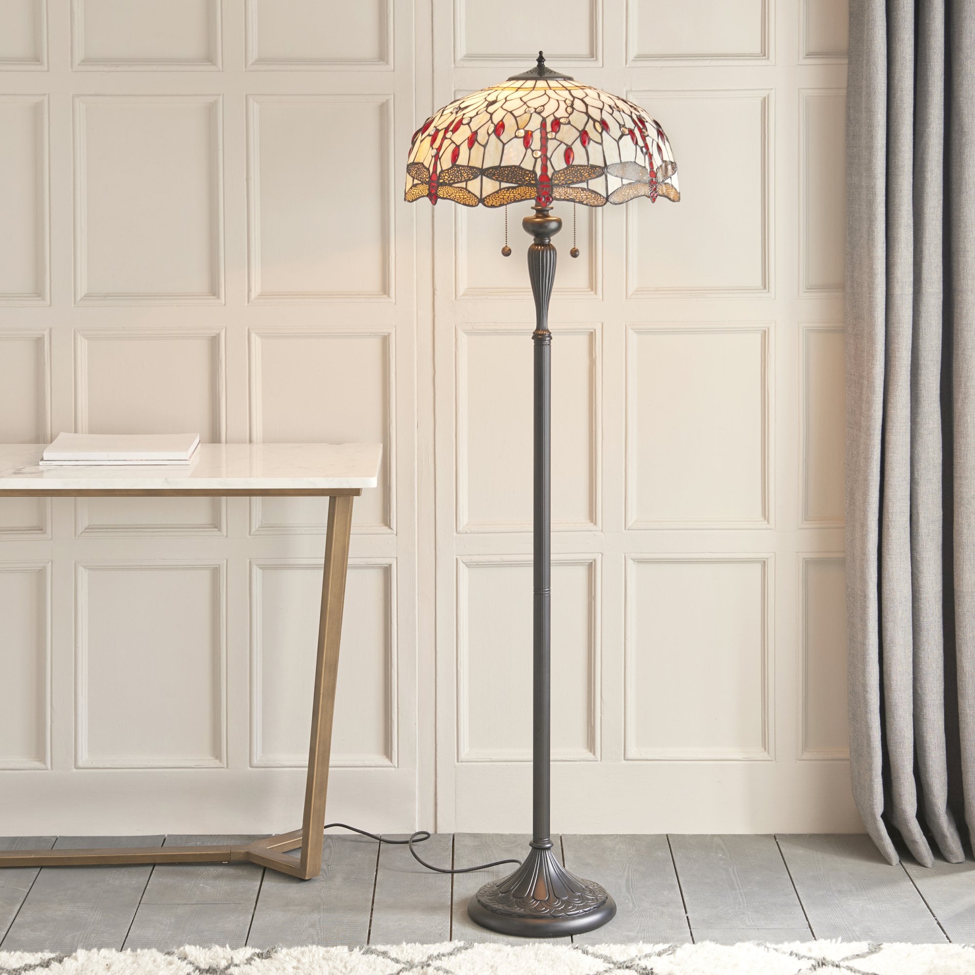 70940 Dragonfly Beige Tiffany Floor Lamp
