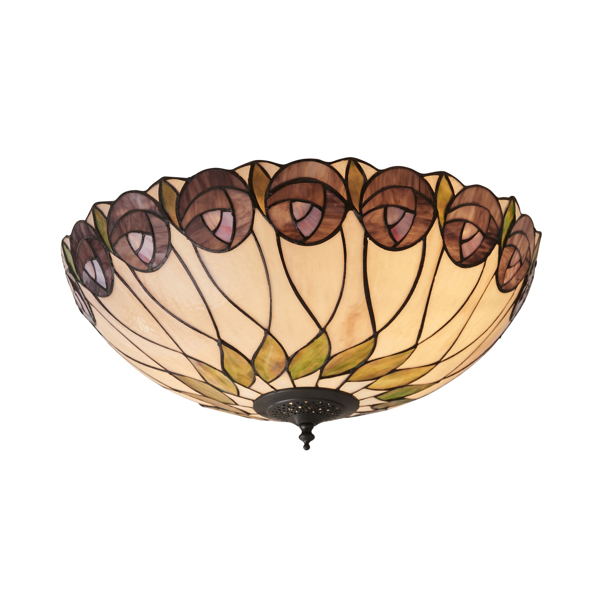 64173 Hutchinson Large 2 Light Flush Tiffany Style Glass Bronze