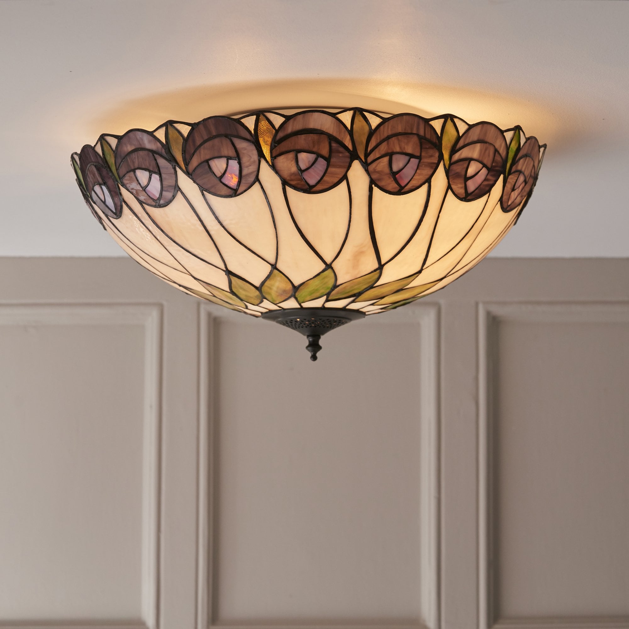 64173 Hutchinson Large 2 Light Flush Tiffany Style Glass Bronze