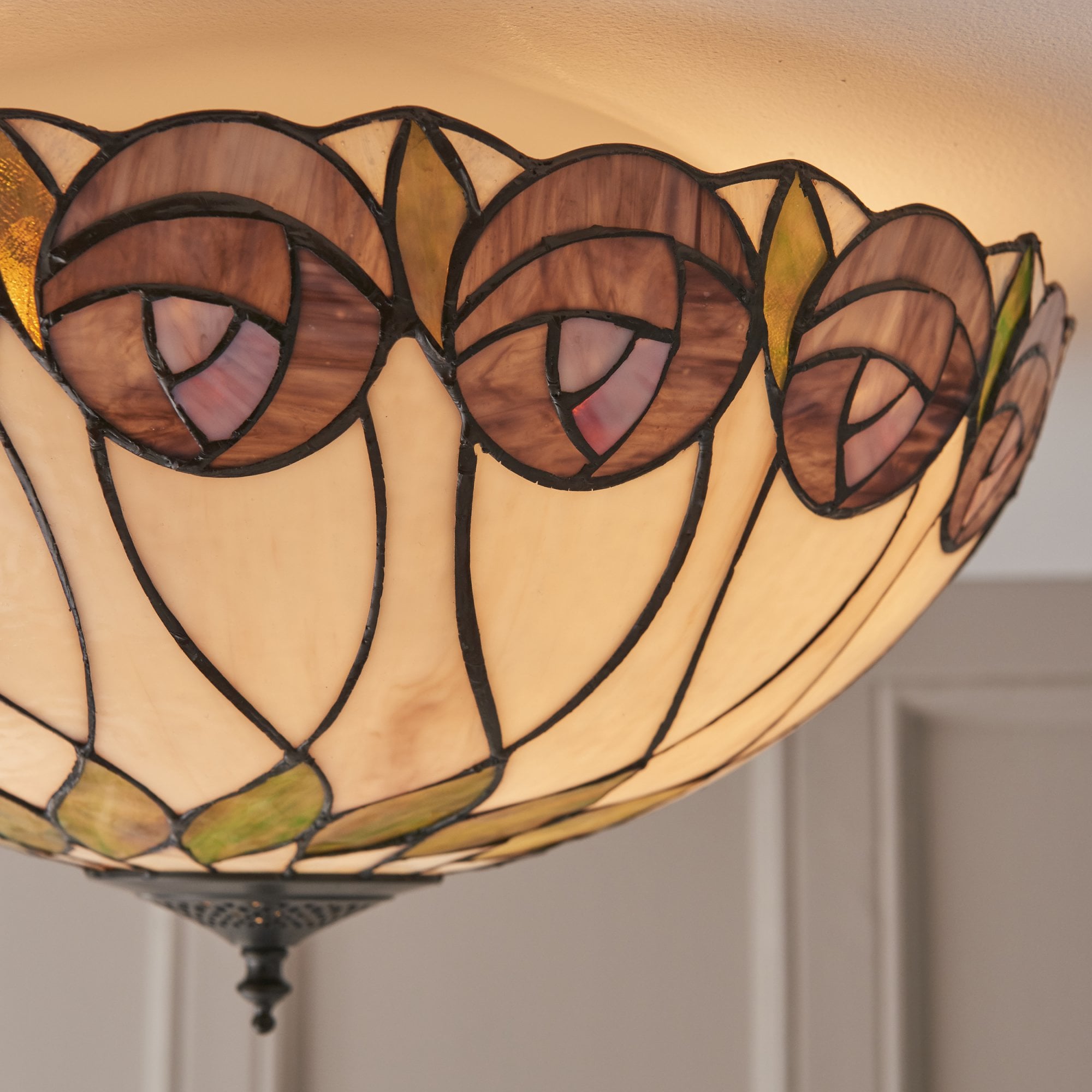 64173 Hutchinson Large 2 Light Flush Tiffany Style Glass Bronze