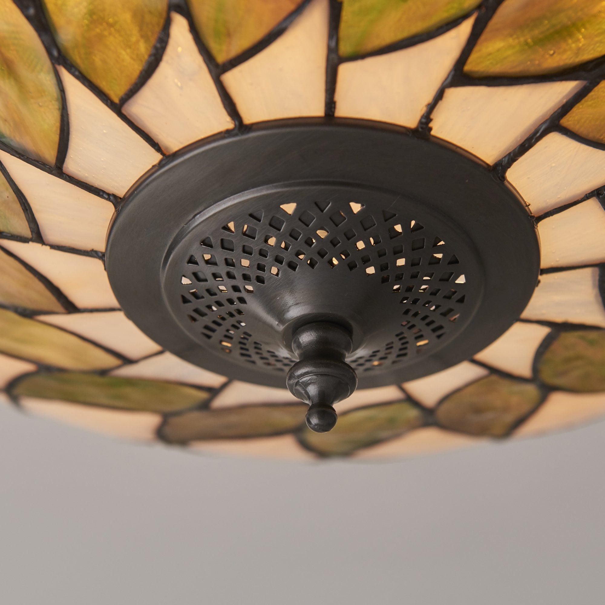 64173 Hutchinson Large 2 Light Flush Tiffany Style Glass Bronze