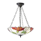70946 Botanica Inverted 3 Light Pendant Tiffany Style Glass Bronze