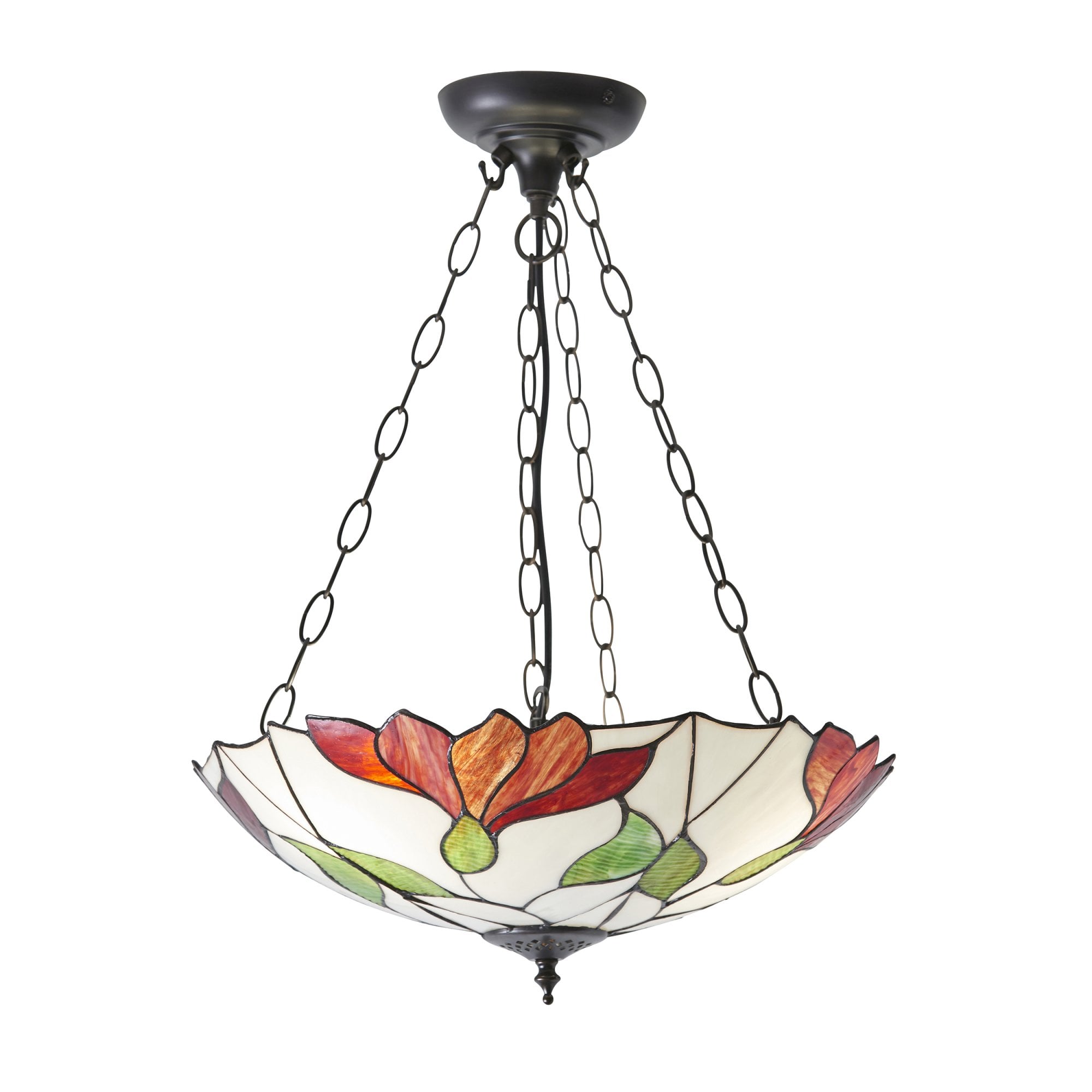 70946 Botanica Inverted 3 Light Pendant Tiffany Style Glass Bronze
