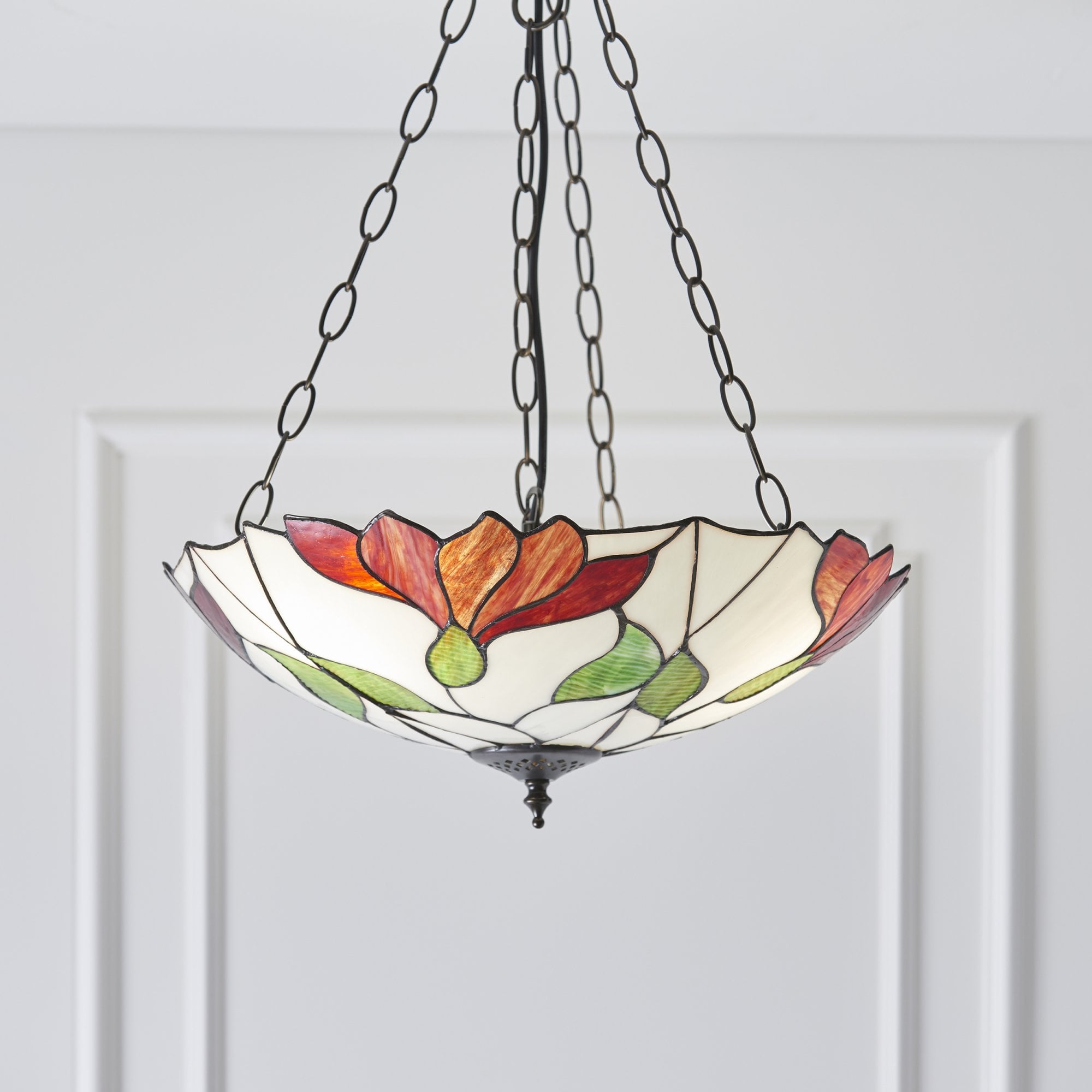 70946 Botanica Inverted 3 Light Pendant Tiffany Style Glass Bronze